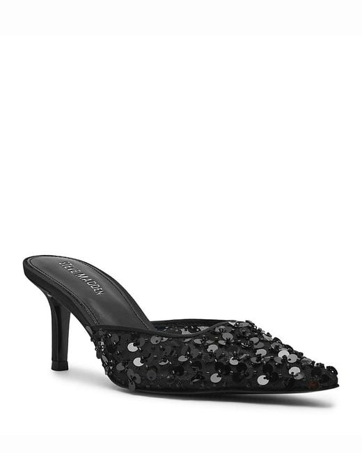Steve Madden Black Alexi Sequin Mesh Mules