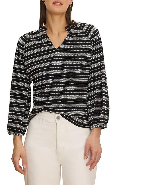 NIC+ZOE Black Dashing Split Neck Top