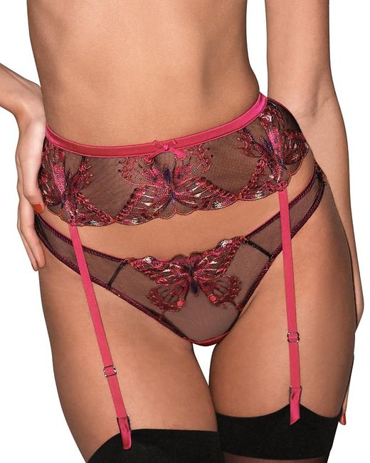 Fleur du Mal Red Butterfly Embroidery Cheeky Bikini