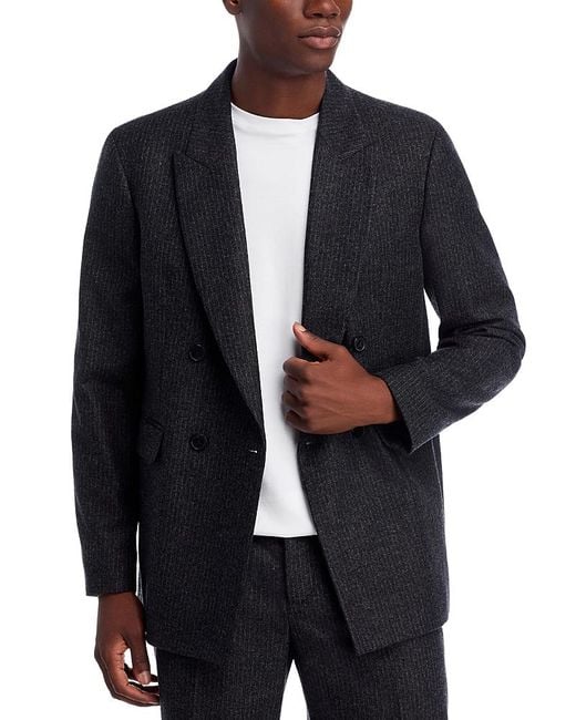 FRAME Blue Pinstripe Wool Blend Double Breasted Blazer for men