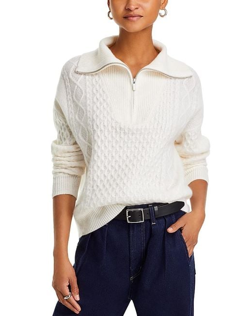 C by Bloomingdale's Cashmere Quarter Zip Cable Knit Sweater in