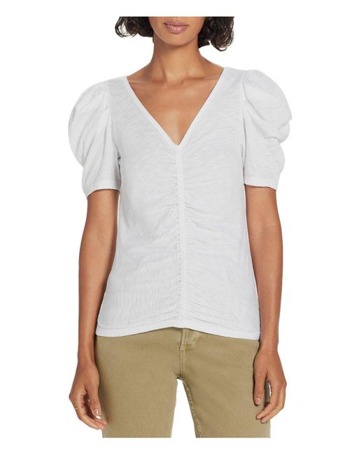 Goldie Ruched Puff Sleeve Cotton Top in White Lyst