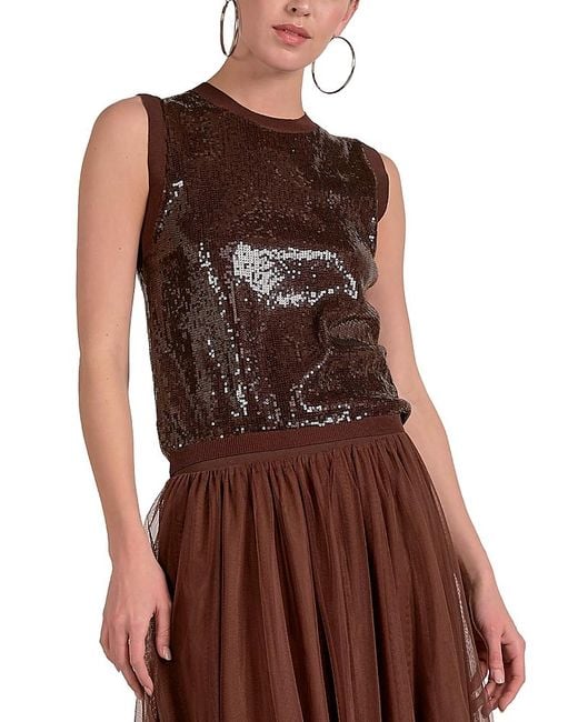 Elan Brown Sequinned Tank Top