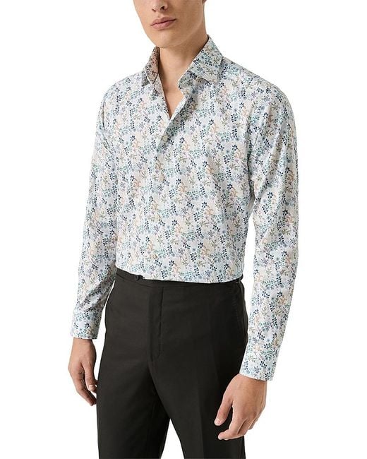 Eton Men's Gray Slim Fit Button Front Twill Shirt - eharrisgallery.com