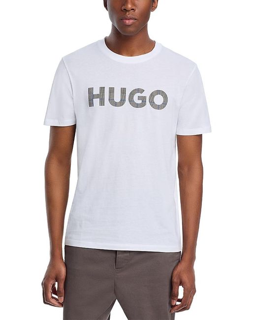HUGO White Dulivio Crewneck Logo Tee for men