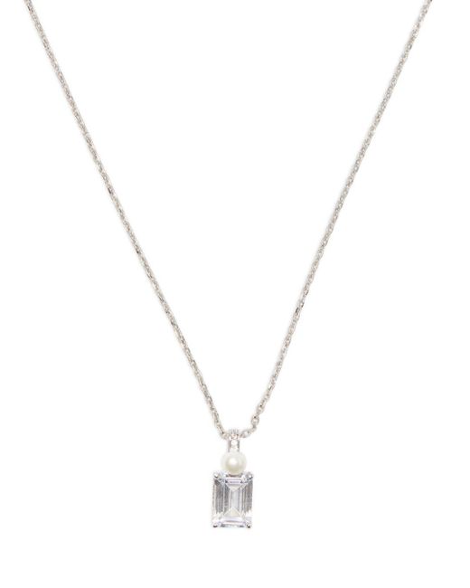 Kate Spade Metallic Bouquet Toss Cubic Zirconia & Imitation Pearl Pendant Necklace In Silver Tone