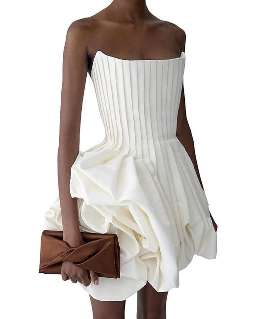 Carolina Herrera White Pleated Draped Mini Dress