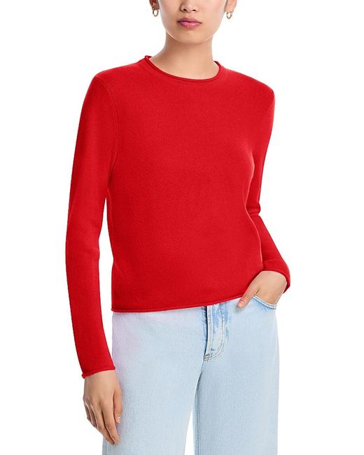 Aqua Women's Red 100% Cashmere Rolled Edge Sweater