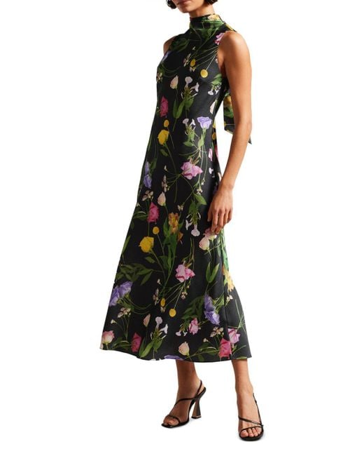 Ted Baker Black Addilin Floral-printed Midi Dress