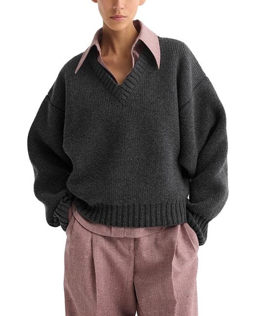 Rohe Gray Wool Sculptural V Neck Sweater