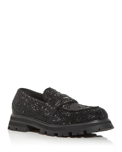 Alexander McQueen Leather Rhinestone Embellished Penny Loafers in Black