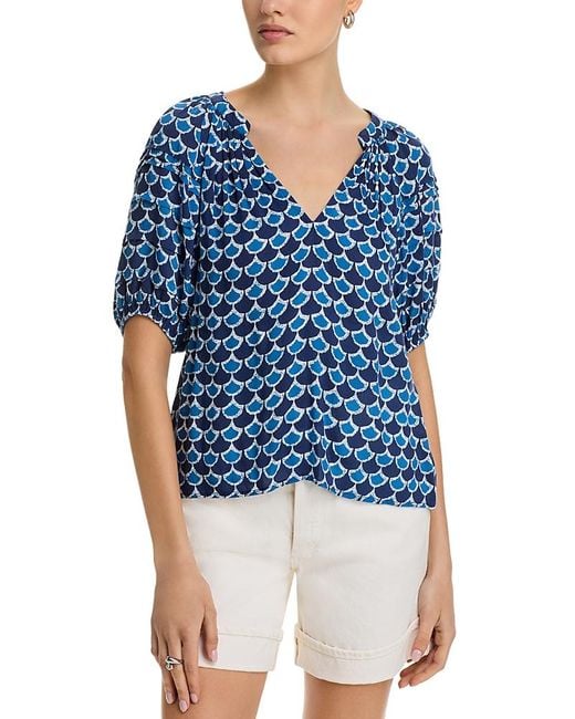AREA STARS Blue Split Neck Fan Top