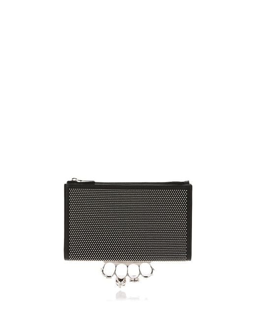 McQueen Gray Knuckles Micro Stud Leather Clutch