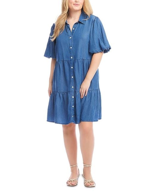 Karen Kane Blue Puff Sleeve Tiered Dress
