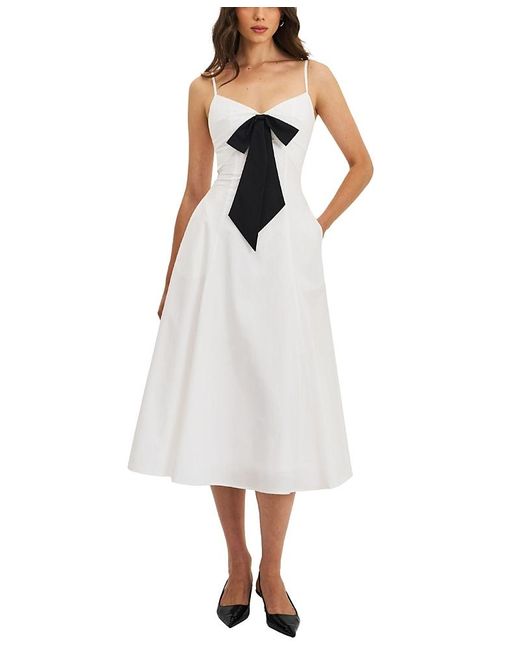 Miss Circle Women's White Corinne Poplin Flared Maxi Dress With Removable  Bow