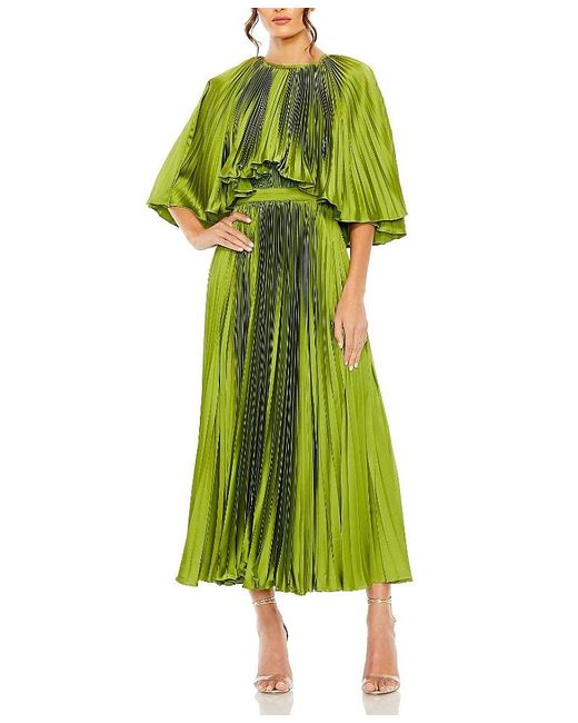 Mac Duggal Green Pleated Caplet Tea-Length Gown Dress