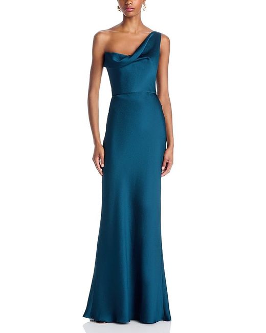 Amsale Blue Draped One Shoulder Dress