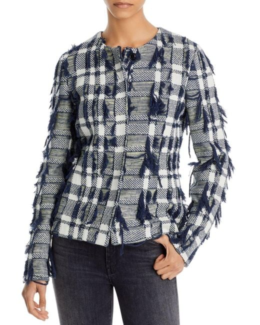 St. John Fil Coupe Fringe Plaid Tweed Knit Jacket in Blue Lyst Canada