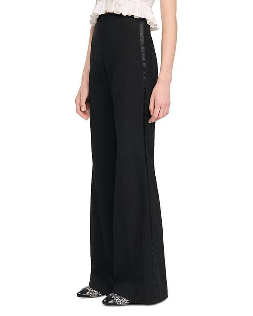Sandro Black Wool Blend Satin Stripe Suit Pants
