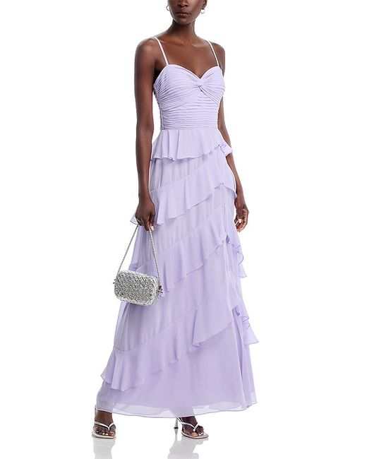 Aqua Chiffon Tiered Ruffled Dress in Purple | Lyst
