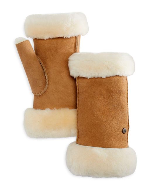 UGG Shearling Fingerless Gloves in White Lyst