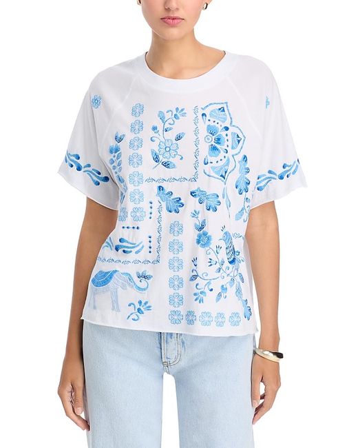 Johnny Was Blue Raw Edge Raglan Boxy Tee