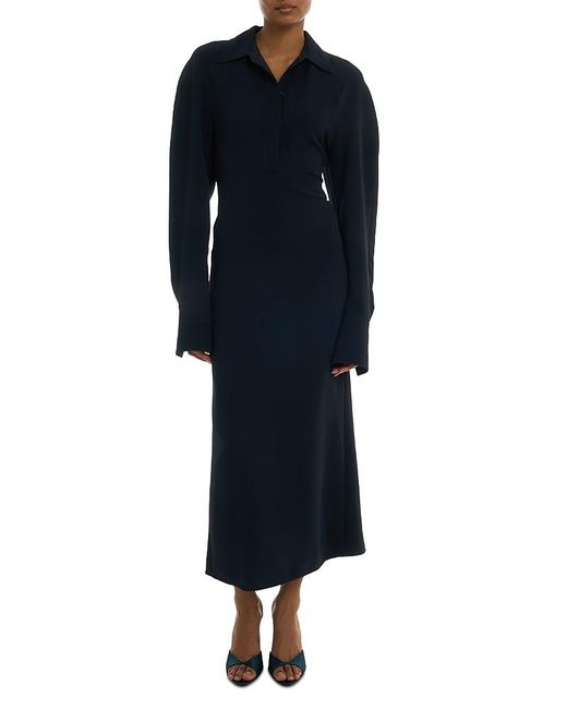Victoria Beckham Women's Blue Long Sleeve Polo Collar Midi Dress