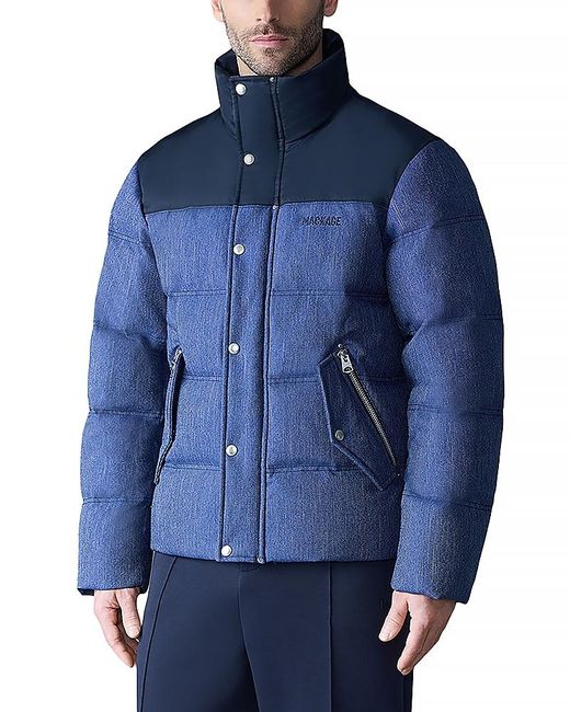 Mackage Blue Everett Denim Quilted Down Jacket for men