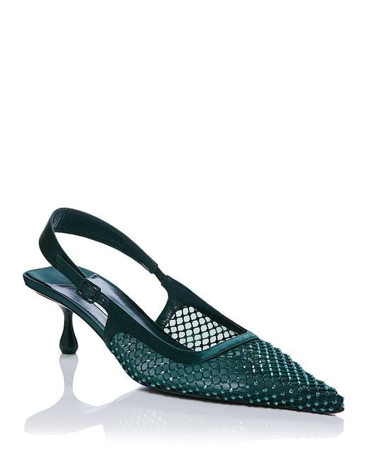 Jimmy Choo Green Amel 50 Crystal Mesh Wicked Slingbacks