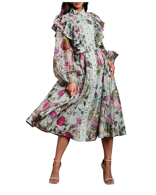 Coast White Long Sleeve Printed Organza Shirt Dress