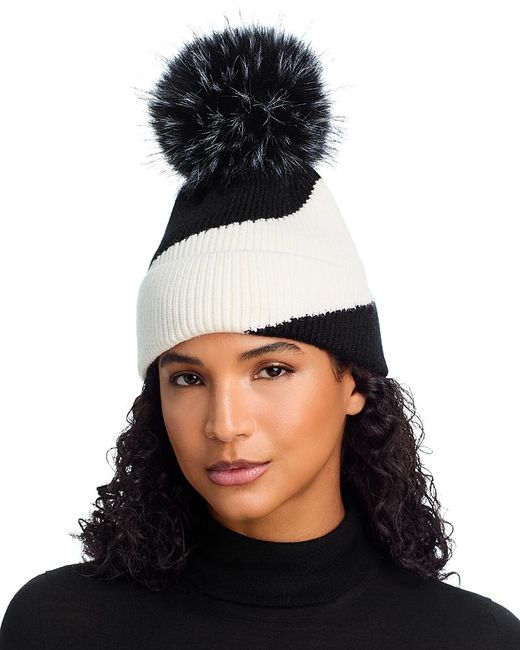 Kyi Kyi Faux Fur Pom Pom Knit Hat in Black