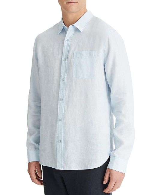 Vince Blue Solid Linen Button Down Shirt for men