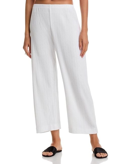 Leset White Pointelle Cropped Wide Leg Pants