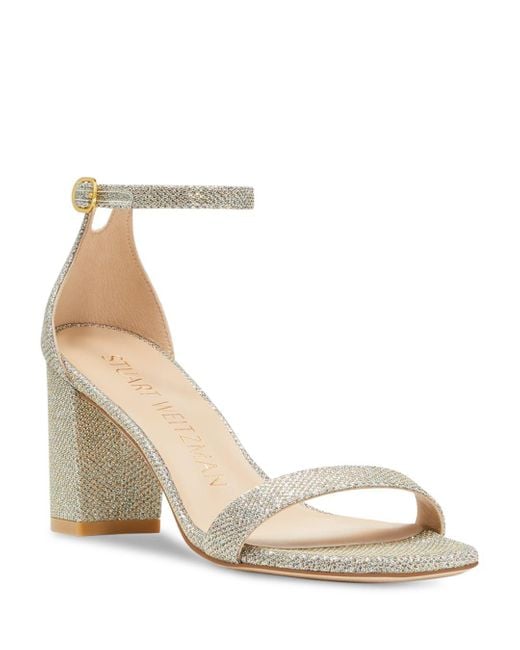 Stuart Weitzman Leather Nudist Curve Square Toe Block Heel Sandals in