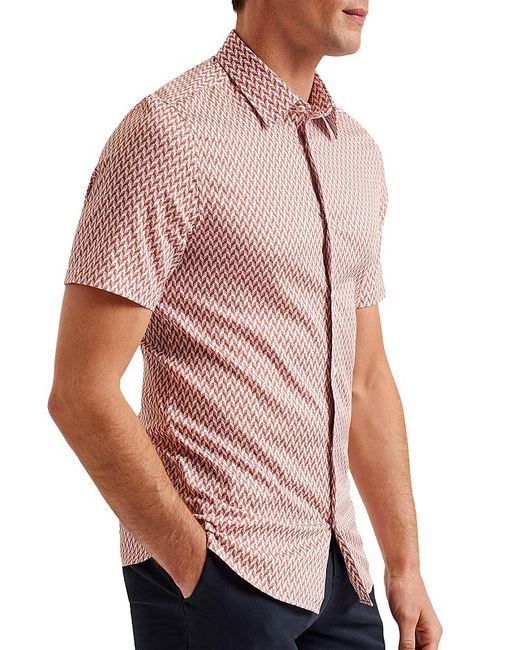 Ted Baker Pink Printed Short Sleeve Button Front Shirt for men