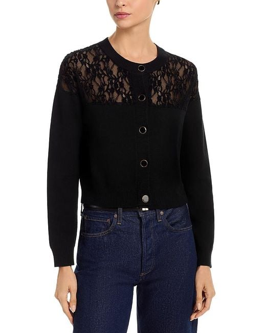 Aqua Black Lace Inset Cardigan Sweater