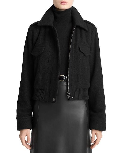 Vince Black Cropped Wool-Blend Jacket