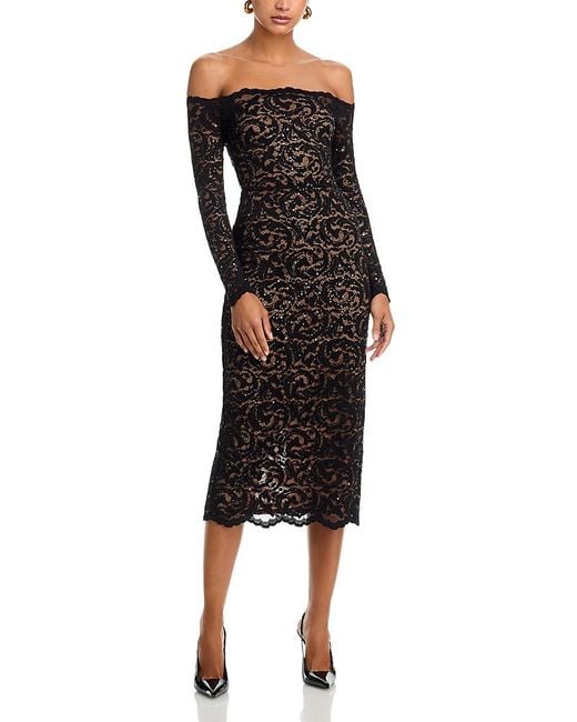 L'Agence Black Lindsay Sequined Lace Dress