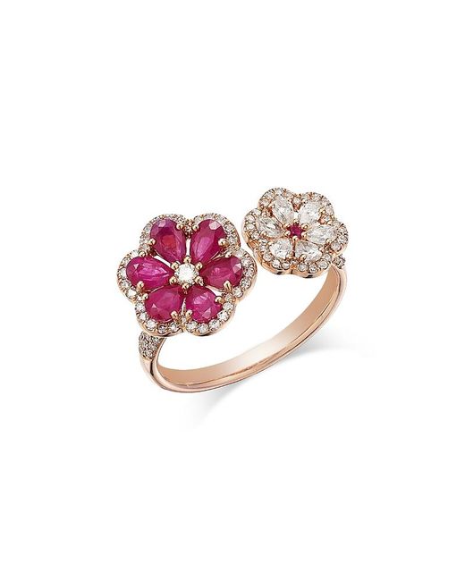 Bloomingdale's Fine Collection Pink Ruby & Diamond Flower Cuff Ring