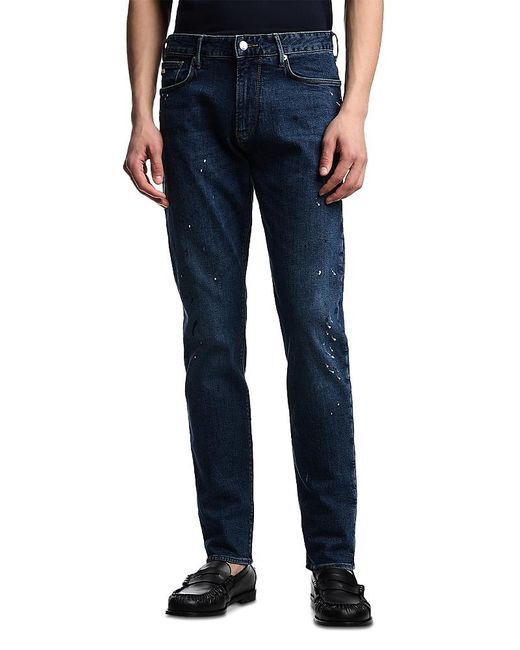 Emporio Armani Men's Blue Slim Fit Paint Splattered Jeans