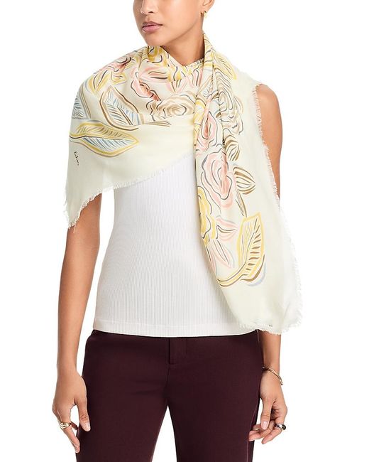 Echo White Gestural Rose Square Scarf