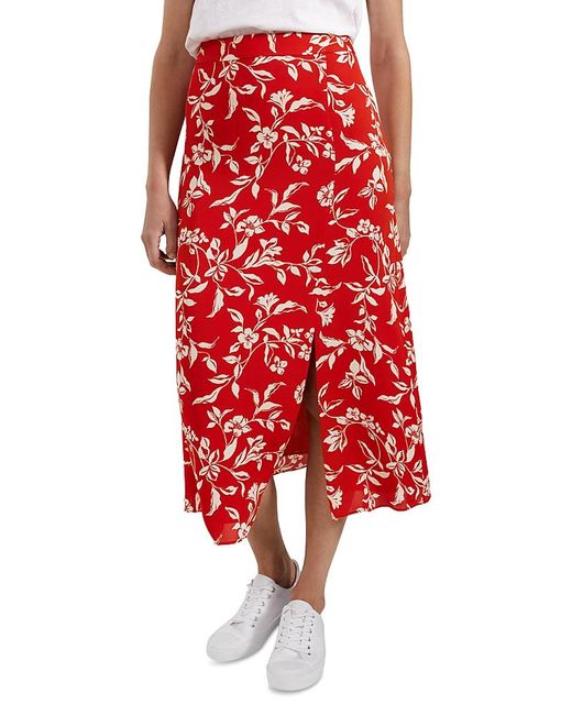 Hobbs Red Eloise Printed Midi Skirt
