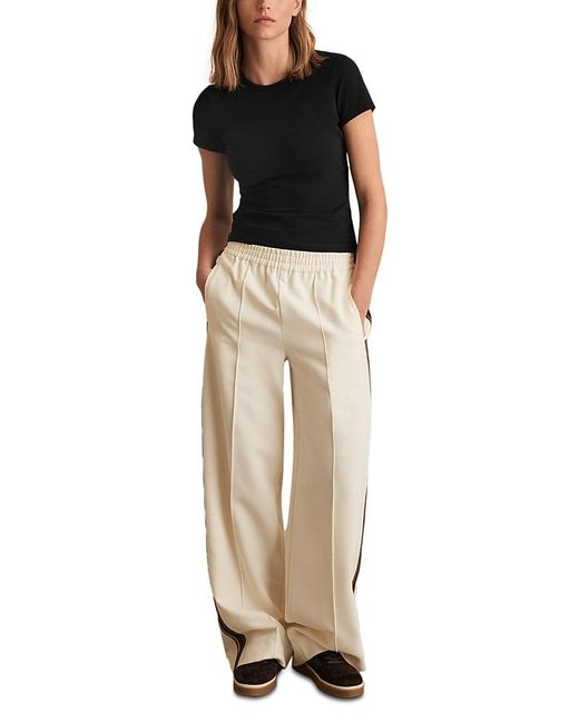 Reiss Natural Petite Robyn Side Stripe Wide Leg Trousers