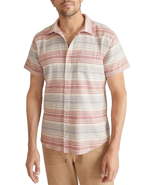 Marine Layer White Cotton Stretch Stripe Regular Fit Button Down Selvage Shirt for men