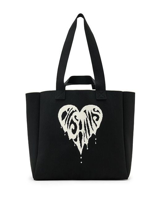 AllSaints Black Izzy Heart Large Knitted Tote Bag