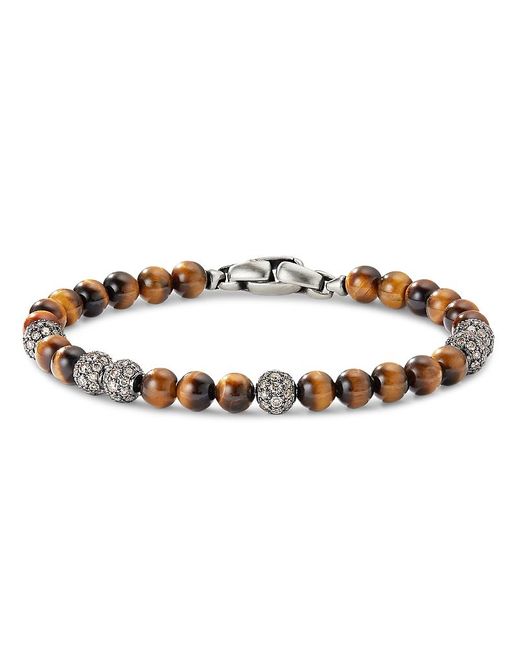 David Yurman White Sterling Spiritual Beads Tigers Eye & Cognac Diamond Pave Beaded Bracelet for men