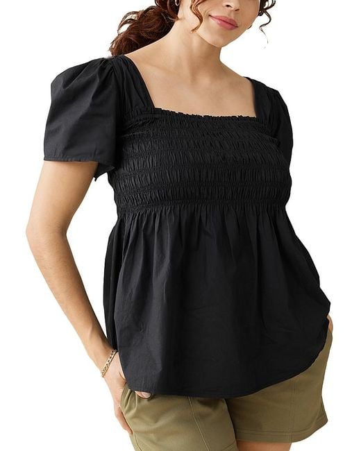 Ingrid & Isabel Black Short Sleeve Smocked Top