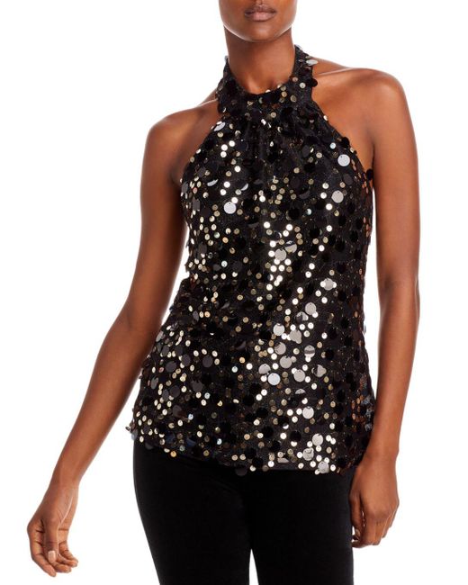 Ramy Brook Synthetic Bri Sequined Halter Top in Black | Lyst
