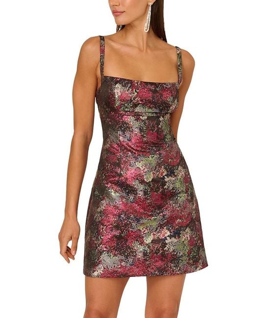 Adrianna Papell Red Metallic Jacquard Mini Dress