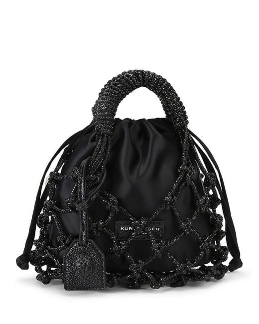 Kurt Geiger Black Small Macrame Crystal Mini Bucket Bag